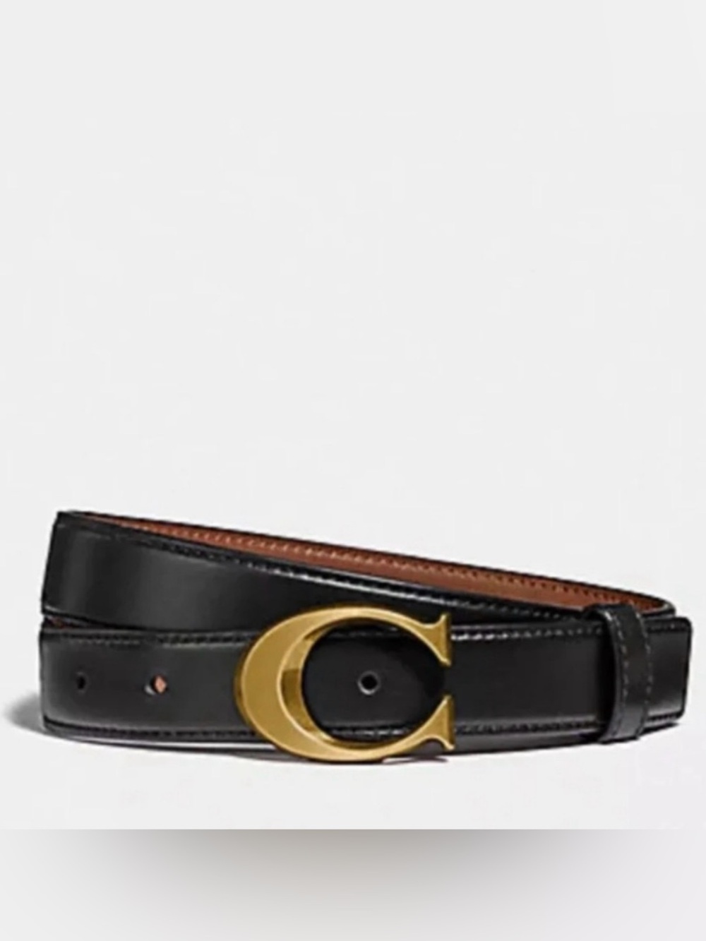 Coach Black Leather Belt with Gold 'C' Buckle